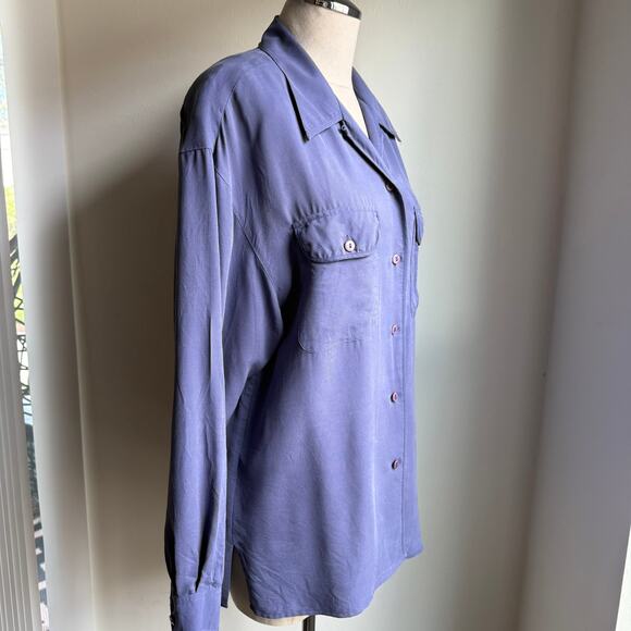 Silk Land 100% Silk Button Front Blouse Purple Blue Vintage 80s 90s Size 8 - Picture 4 of 7